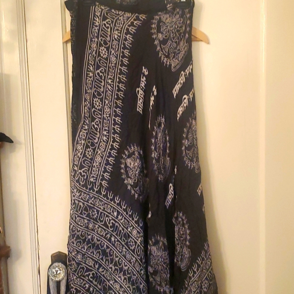 Vintage black hippie skirt. Tie waist wrap. One size fits most.